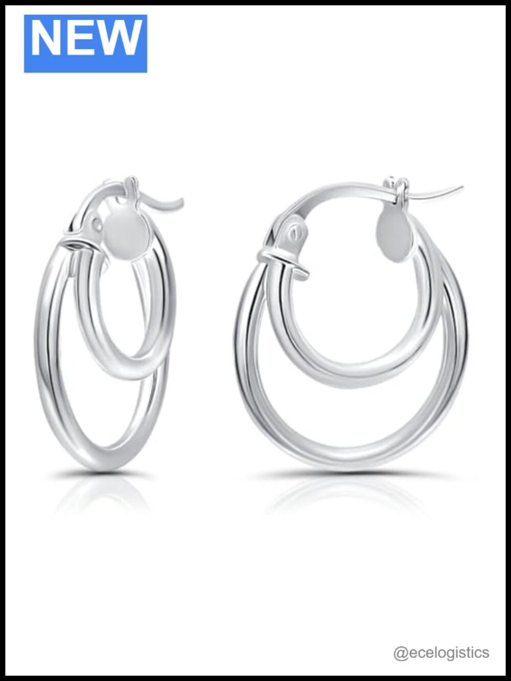 925 Sterling Silver Double Hoop Earrings 14k Yellow Gold Plated Layered Stacked